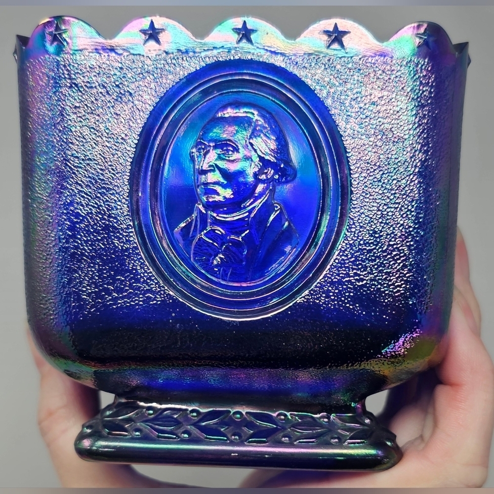 Fenton Cobalt Blue Carnival Glass Square Candy Dish Presidential Bicentennial - Picture 4 of 15